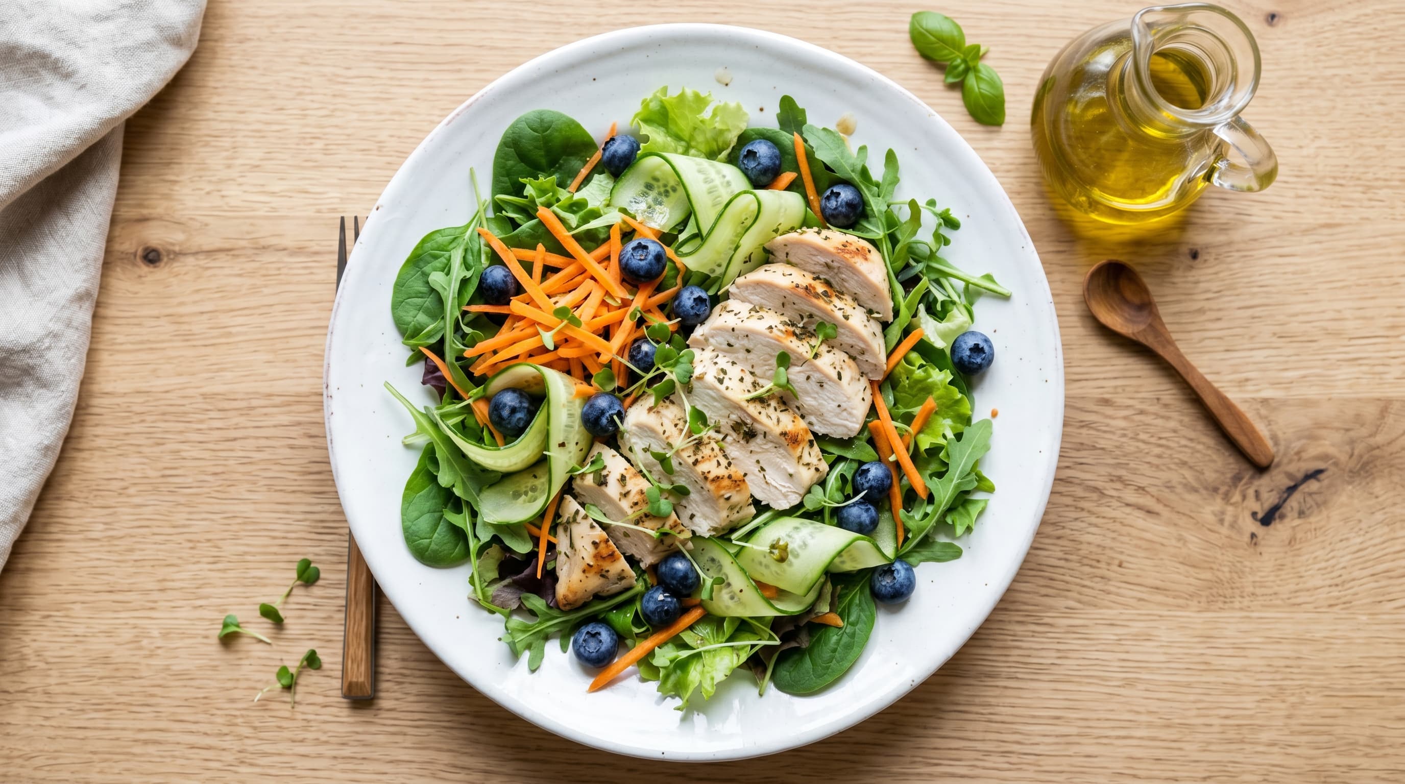 Featured image for "The Ultimate Guide to a Low Histamine Diet: Understanding, Managing, and Thriving": A bright, clean, overhead shot of a vibrant salad on a white plate