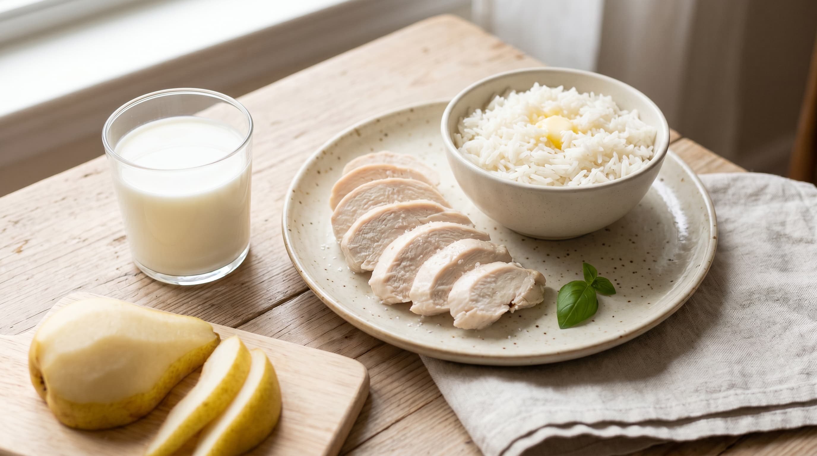 Featured image for "Navigating a Low Salicylate Diet: Your Comprehensive Guide to Gentle Eating": A bright, clean, and comforting flat lay of low-salicylate foods