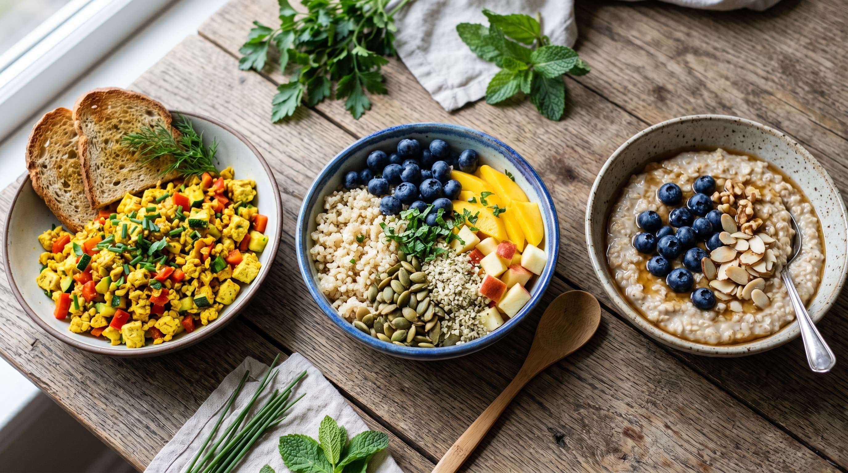 Featured image for "Start Your Day Right: Delicious Low Histamine Breakfast Recipes": A vibrant, fresh breakfast spread featuring a low-histamine tofu scramble, a colorful quinoa bowl...