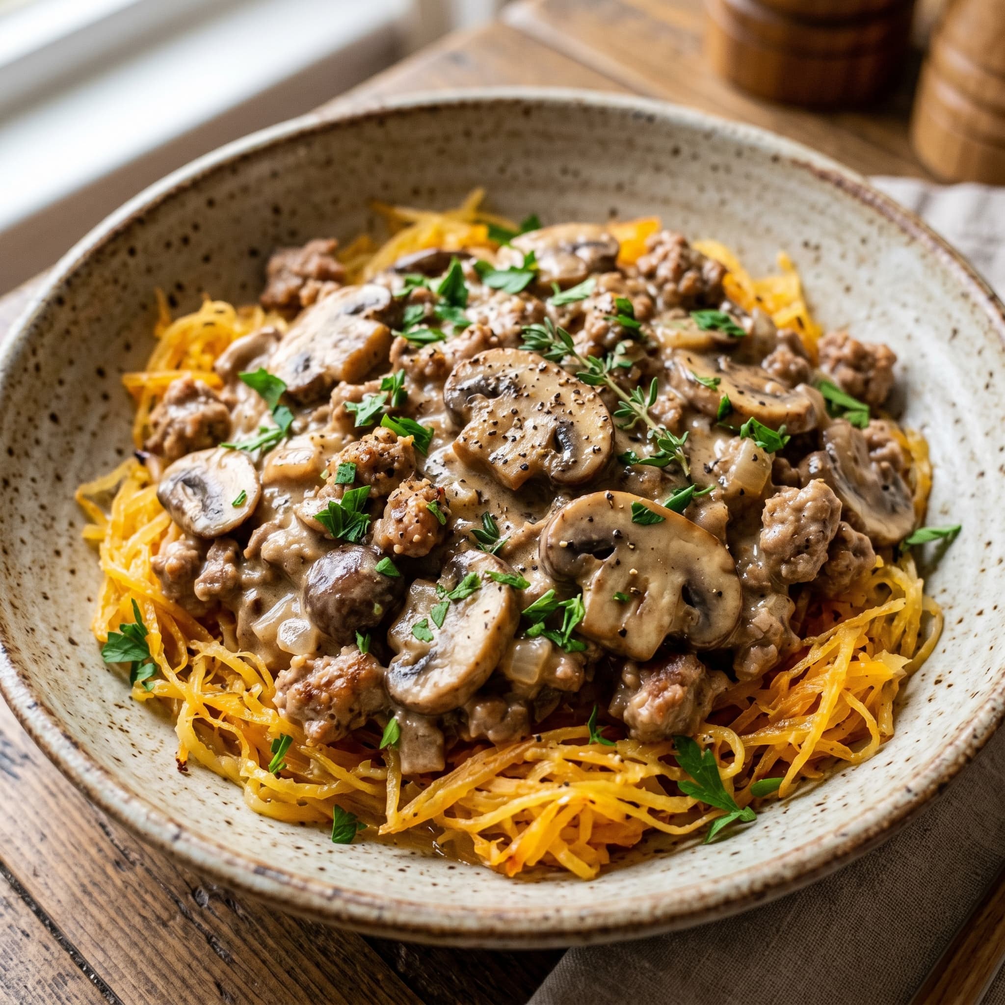 Low-Oxalate Turkey & Mushroom Stroganoff with Spaghetti Squash