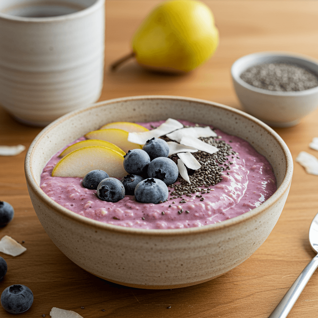 Vanilla-Pear Bircher Bowl with Toasted Coconut
