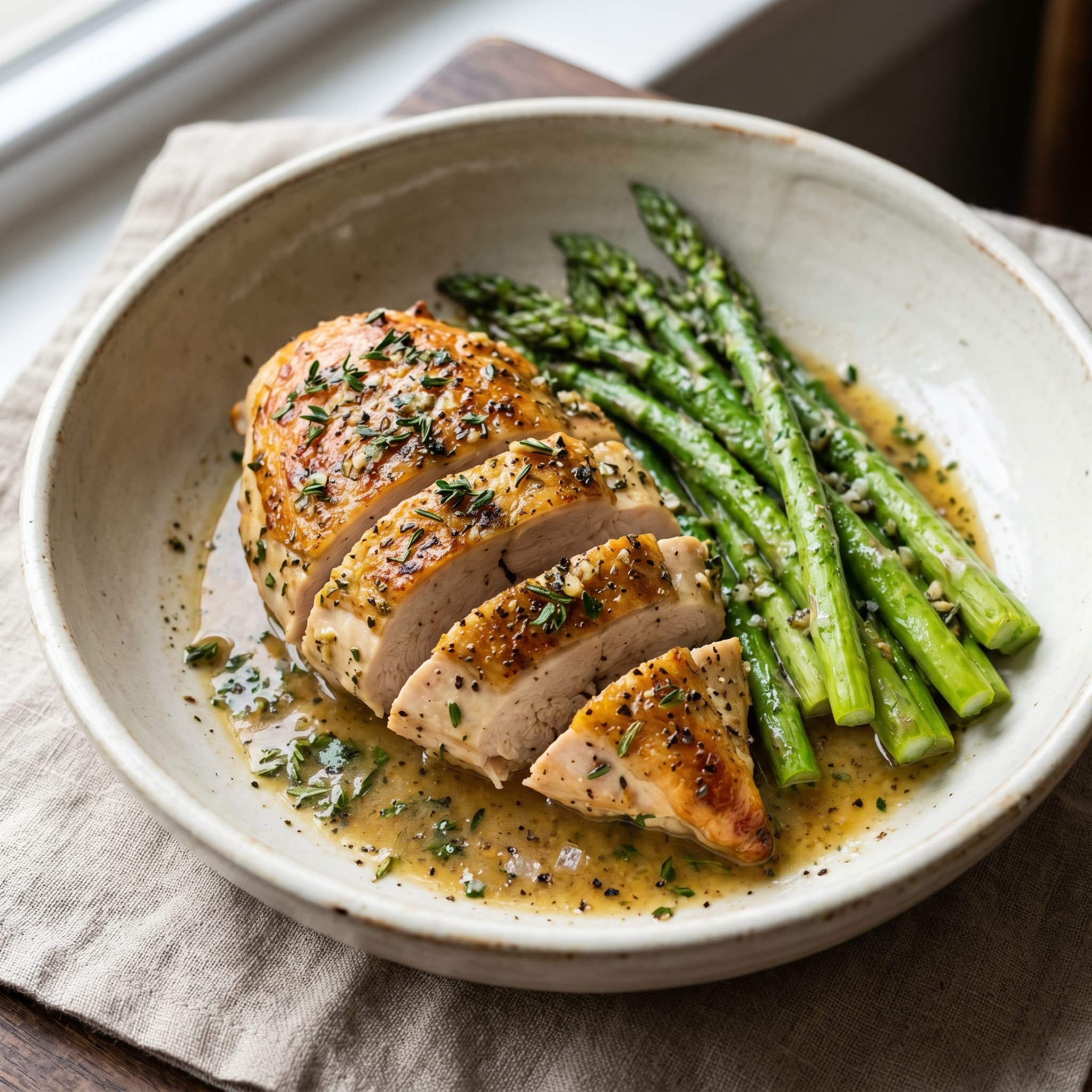 Herb-Butter Chicken with Steamed Asparagus