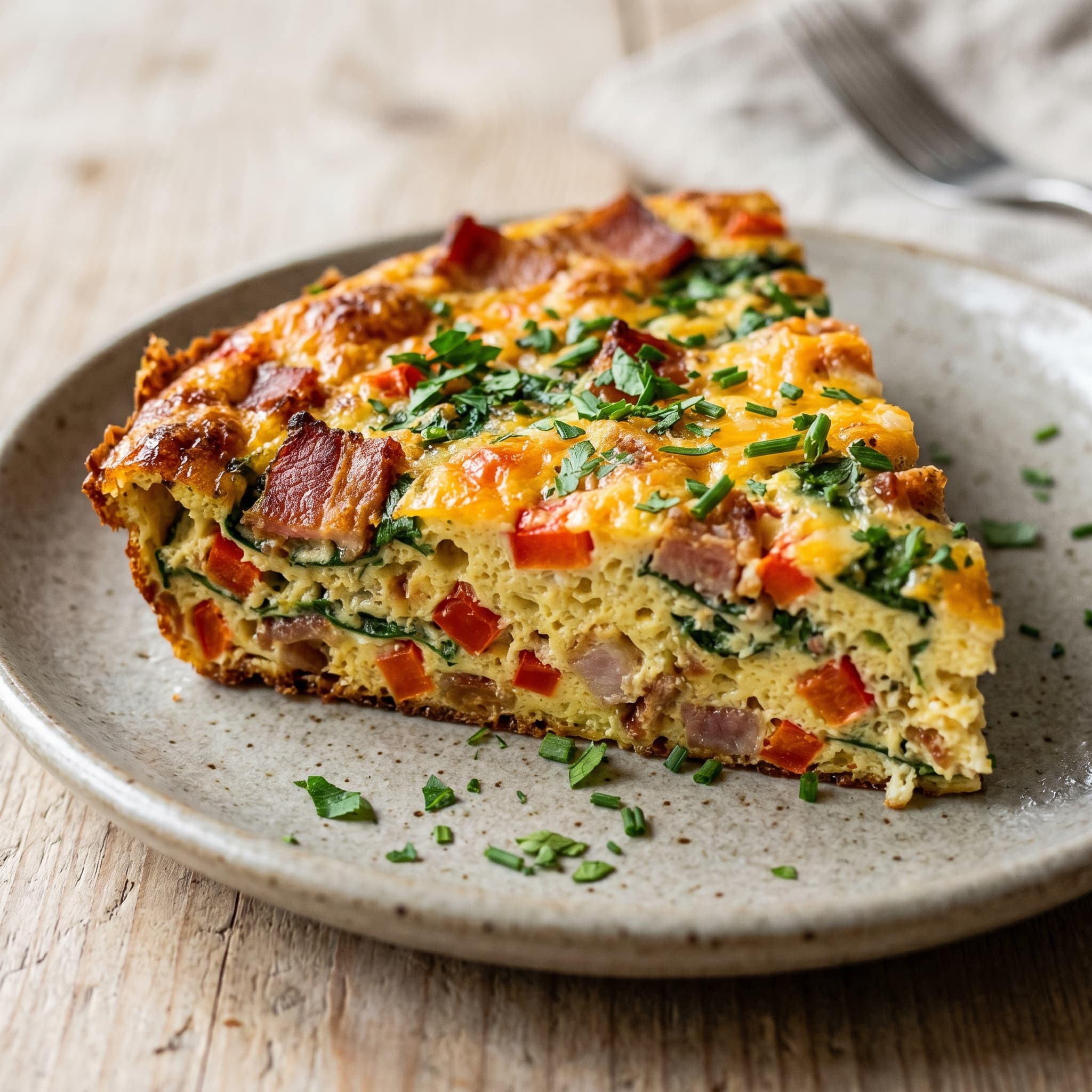 Low FODMAP Frittata with Bacon, Bell Pepper, and Spinach