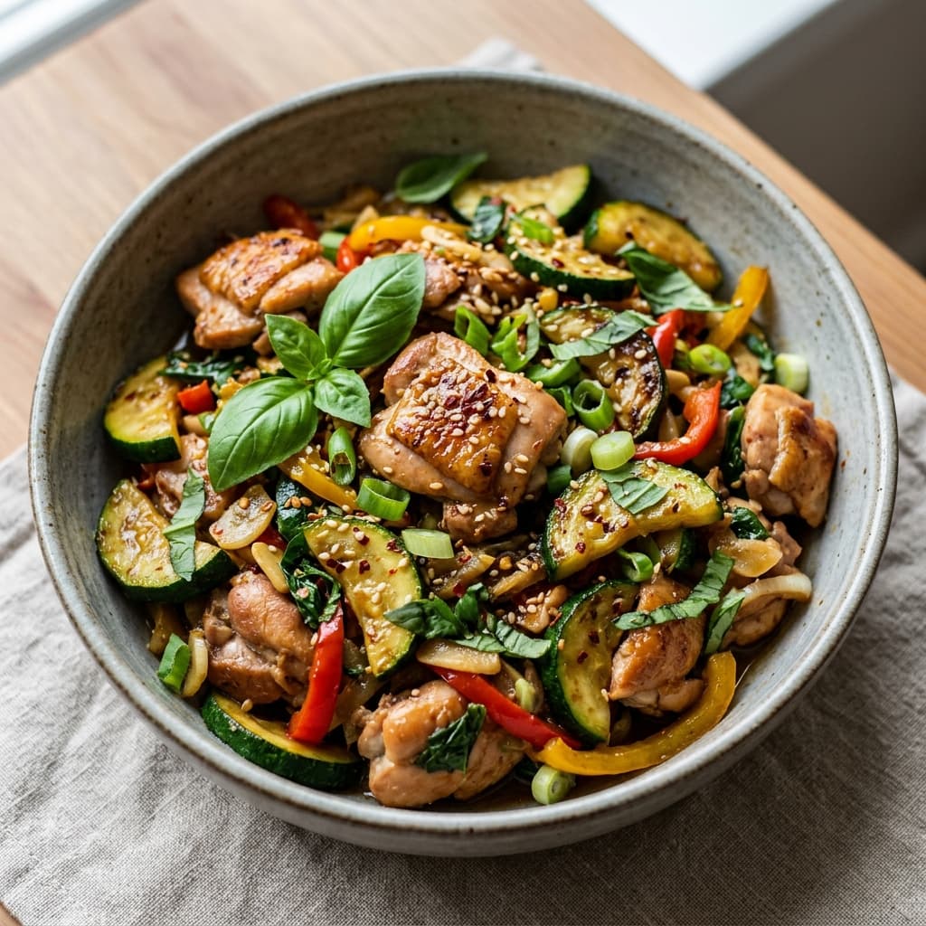 Quick Chicken and Zucchini Basil Stir-Fry